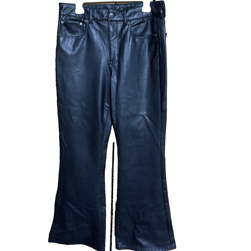 American Eagle Stretch Faux Leather High Waisted Flare Pants Size 14 Long